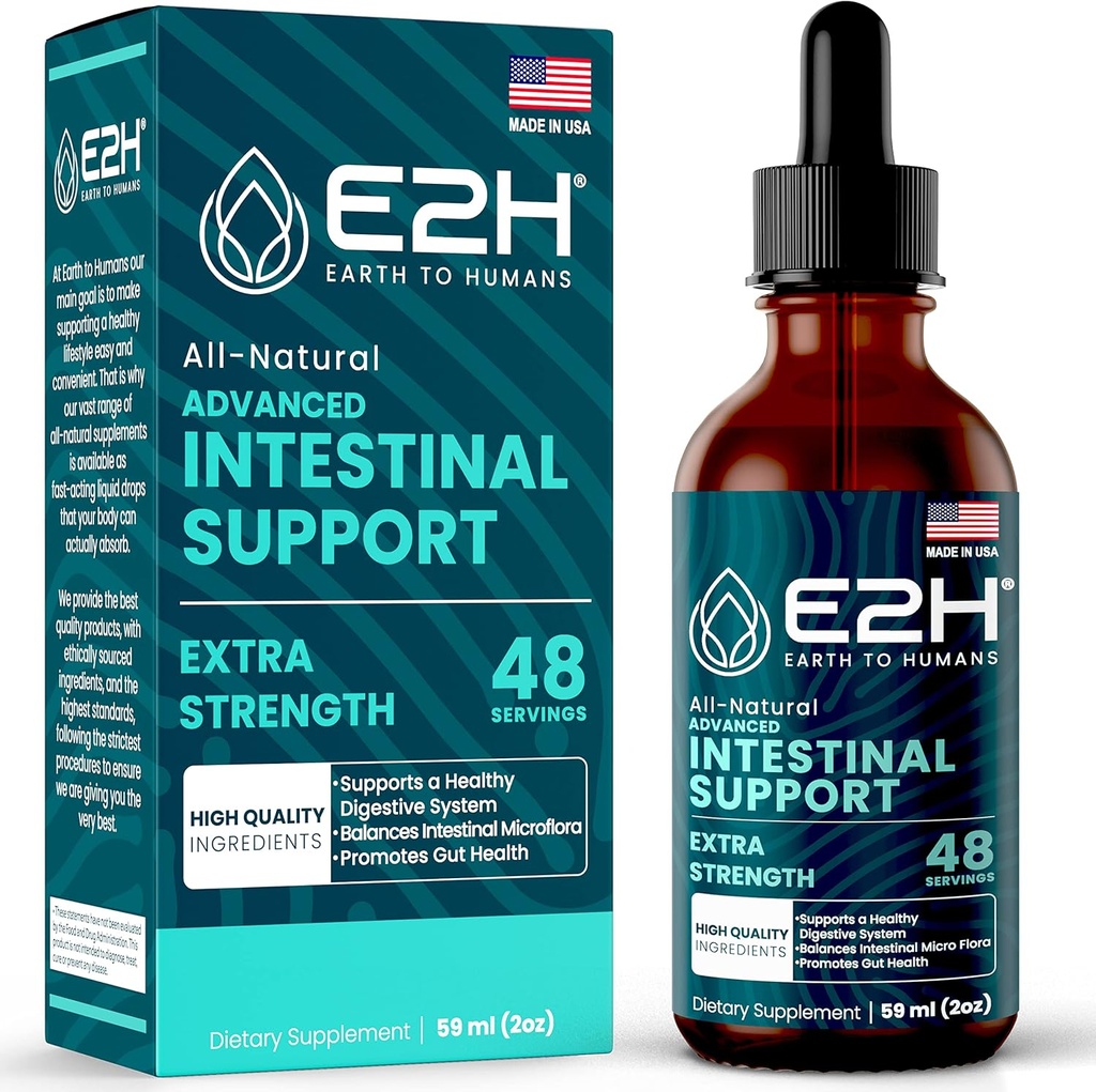 E2H Advanced Intestinal Support - Natural Intestinal Cleanse and Digestive Cleanse Supplement - Wormwood and Black Walnut Extract - Non-GMO, Vegan - 2 Fl Oz