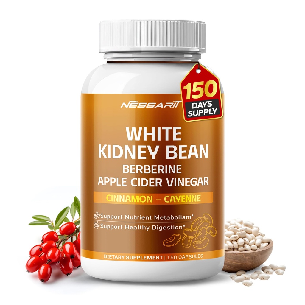 White Kidney Bean, Berberine, Apple Cider Vinegar, Cinnamon & Cayenne – Support Metabolism & Healthy Digestion – 150 Capsules