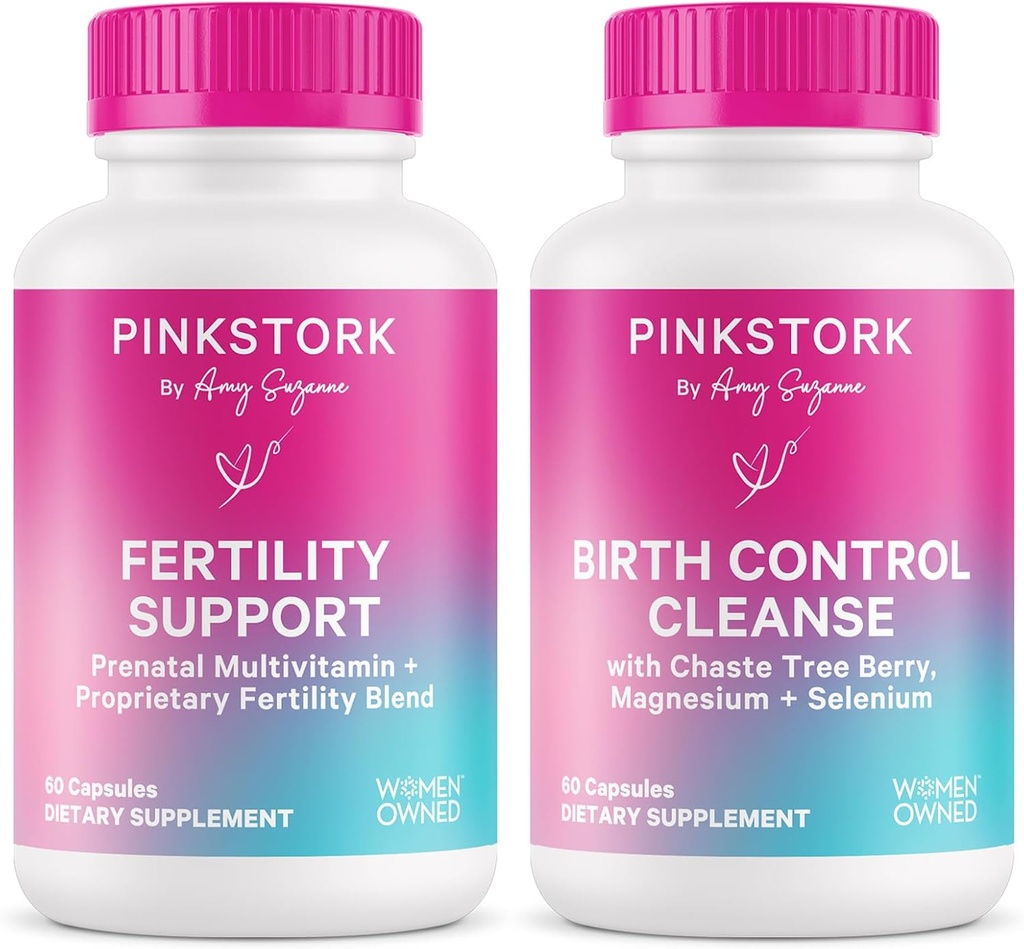 Pink Stork Εγκυμοσύνη Prep & υποστήριξη γονιμότητας – Vitex, Ινοσιτόλη, Folate – Καθαρισμός ελέγχου γεννήσεων – 2 Πακέτο