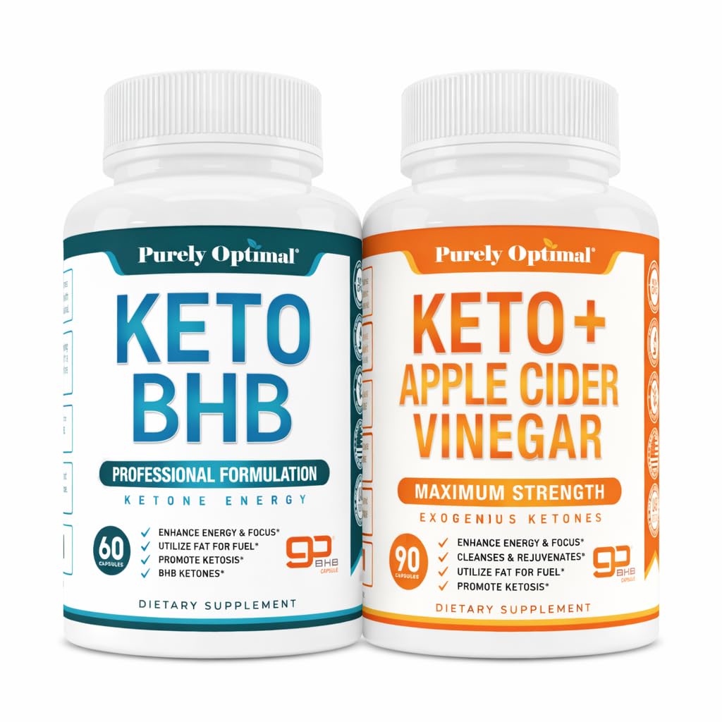 Purely Optimal Keto BHB + Keto BHB & Apple Cider Vinegar Capsules Bundle – Exogenous Ketones with Patented goBHB for Ketosis Support, Energy, Focus & Metabolism – 150 Capsules Total