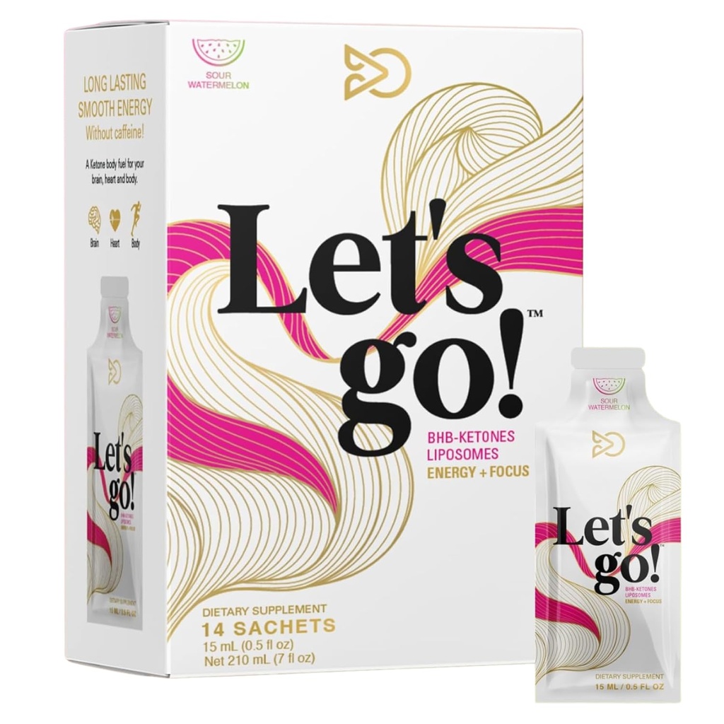 LET GO Ketones Supplement for Energy & Focus | goBHB Ketone Caffeine-Free | Keto Electrolytes [14 Pack] Sour Watermelon