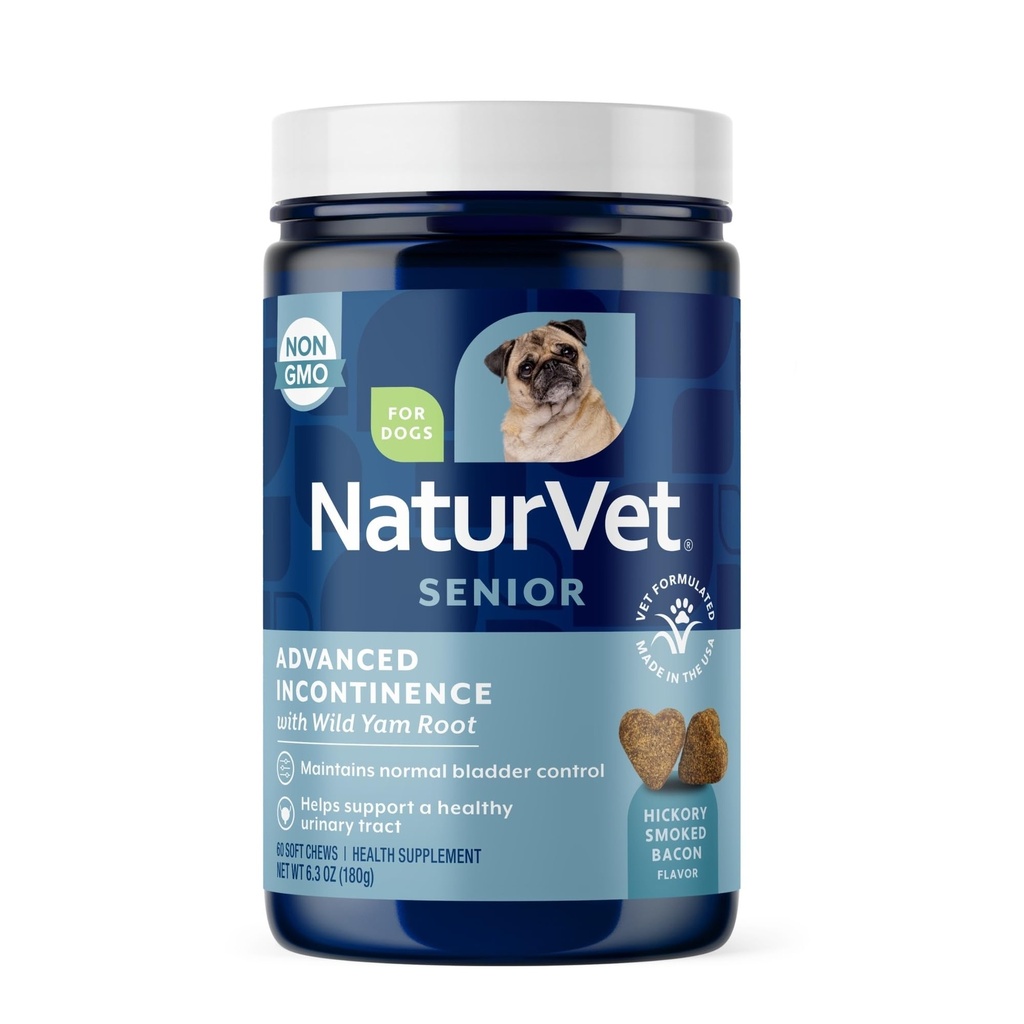 NaturVet Senior Advanced Incontinence Dog Supplement – Βοηθά τον έλεγχο της ουροδόχου κύνας υποστήριξης, κανονική ούρηση – Περιλαμβάνει συνεργιστικό μείγμα της Βοτανικής – 60 Ct. Μαλακά μάσημα