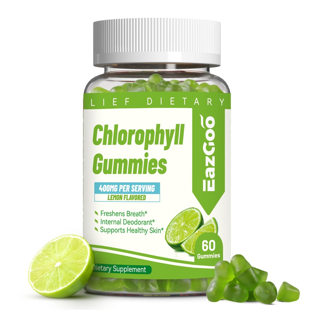 Chlorophyll Gummies for Body Odor Deodorant*, Sugar Free Chewable Chlorophyll for Immune Support Women Vegan, 60 Count (Lemon)