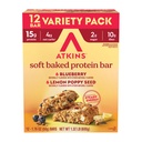 Atkins Soft Baked High Protein Bars, Lemon Poppyseed & Blueberry Flavors, 15g Protein, 4g Net Carbs, 2g Sugar, Keto Snacks, Low Sugar Protein Bars, High Fiber Snacks, 12 pk (6 bars each flavor)