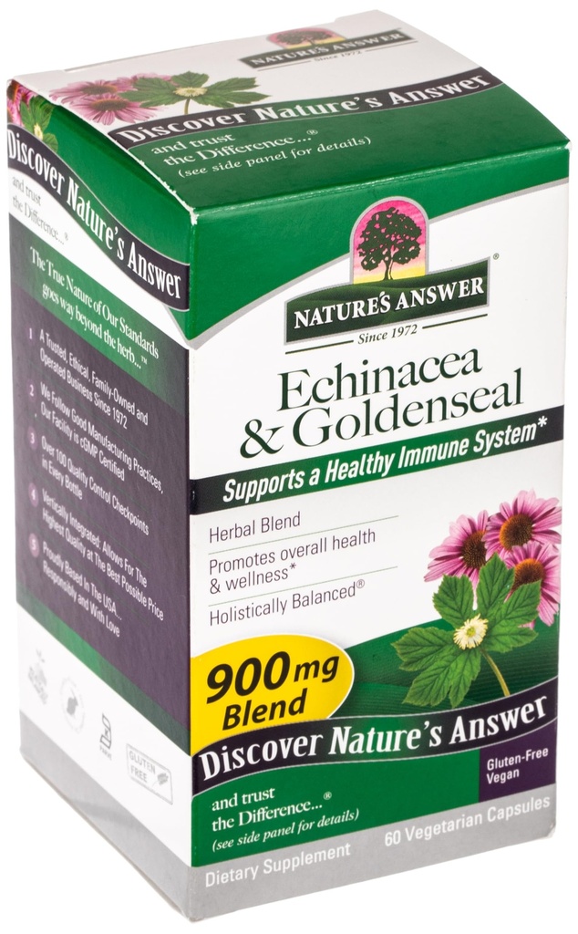 Nature's Answer Echinacea/Goldenseal (Herb & Root), Vegetarian Capsules, 60-Count
