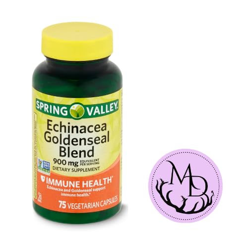 Spring Valley Echinacea Goldenseal Blend Dietary Supplement, 900 mg, 75 Vegetarian Capsules + Dri Store Sticker.