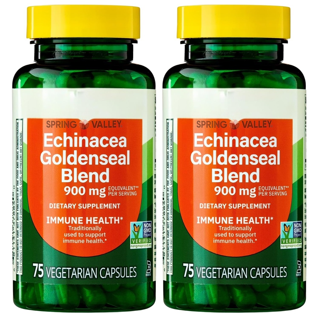 Echinacea Goldenseal Blend Dietary Supplement, 900 mg, 75 Vegetarian Capsules - Pack (2)
