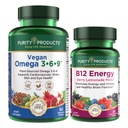 Προϊόντα καθαρότητας Bundle - Vegan Omega 3-6-9 + B-12 Energy Melt Omega 3-6-9 (“5 in 1”) Φυτικό Ωμέγα 3 6 9 Ουσιαστικό σύμπλεγμα λιπαρών οξέων) - B12 Berry Melt (Methylcobalamin B12 + B6 + D3 + More)