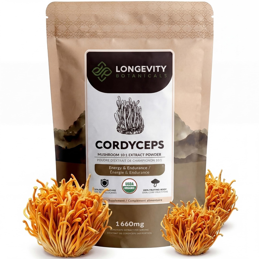 Longevity Botanicals Organic Cordyceps Mushroom Extract Powder 100g 