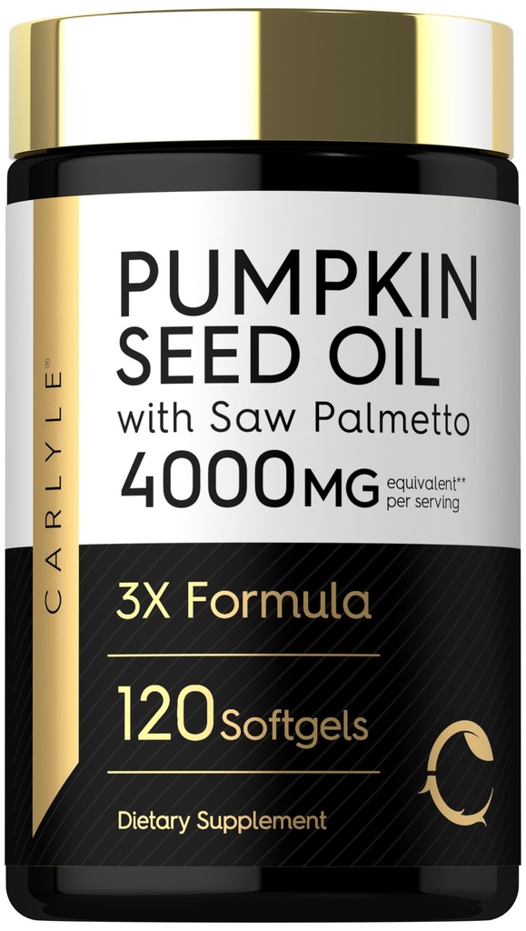 Carlyle Pumpkin Seed Oil with Saw Palmetto 4000 Mg | 120 Softgel Capsules | for Men & Women | 3X Formula with Biotin | Non-GMO, Gluten Free Supplement