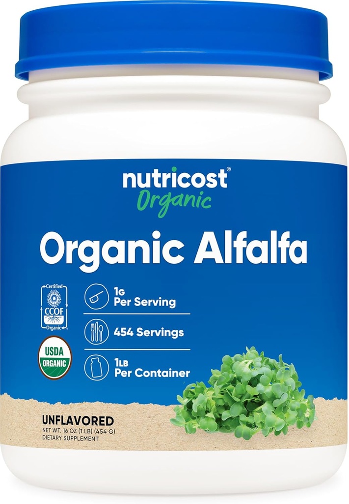 Nutricost Organic Alfalfa Powder 1LB - USDA Certified 100% Βιολογικά, Χορτοφαγικά, Μη ΓΤΟ, Χωρίς Γλουτένη