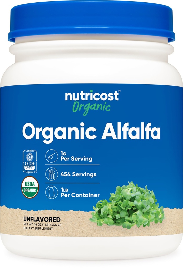 Nutricost Organic Alfalfa Powder 1LB - USDA Certified 100% Βιολογικά, Χορτοφαγικά, Μη ΓΤΟ, Χωρίς Γλουτένη