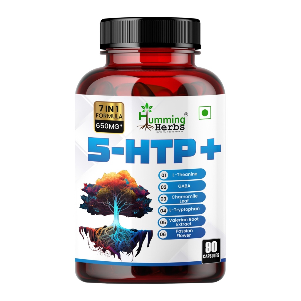 Humming Herbs 5-HTP+ Complex — with L-Theanine, L-Tryptophan, GABA, Valerian, Chamomile & Passionflower — 650 mg per Serving — 90 Vegetarian Capsules