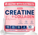 Giotto Creatine Powder with Collagen, BCAAs & Electrolytes for Women – 5g Monohydrate Creatine Per Serving for Strength, Lean Muscle, Recovery & Hydration – Unflavored, 30 Servings
