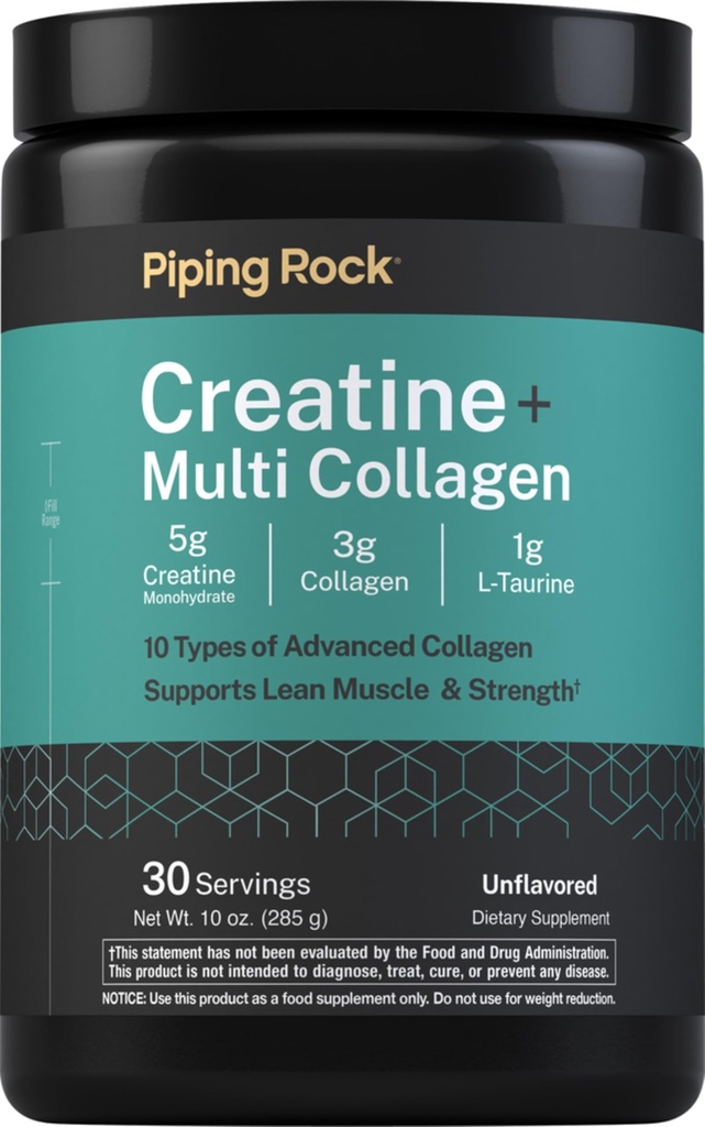 Piping Rock Creatine Monohydrate Powder | with Collagen and L-Taurine | 10 oz | Unflavored | for Women and Men | Non-GMO, Gluten Free
