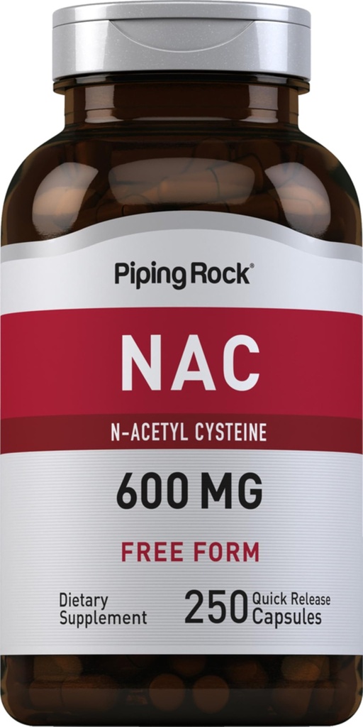 Piping Rock NAC Supplement N-Acetyl Cysteine | 600mg | 250 Capsules | Free Form Pills for Women and Men | Non-GMO, Gluten Free