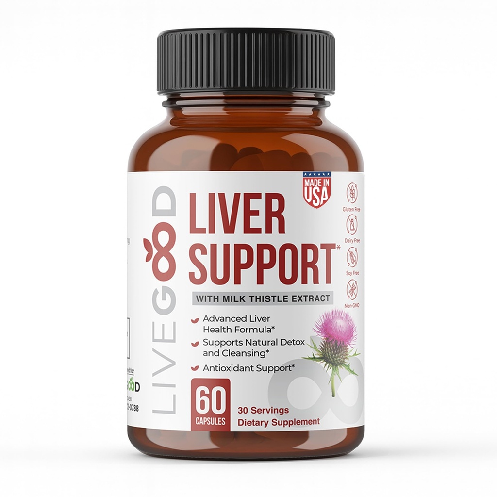 LIVEGOOD Liver Support Supplement for Liver Cleanse Detox, Milk Thistle and Dandelion Root, with Turmeric and Alpha Lipoic Acid for Overall Health (60 Count)