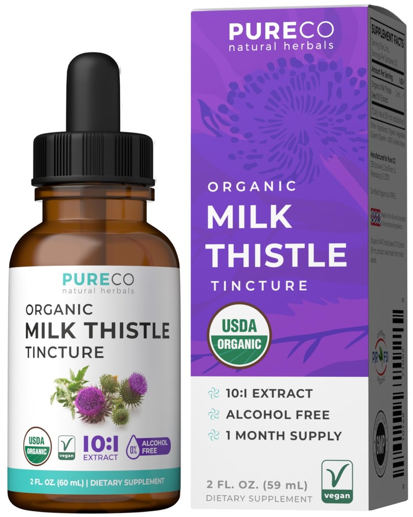 USDA Organic Milk Thistle Extract - High Potency 10:1 Silymarin Milk Thistle Liquid Liver Cleanse Detox & Repair Supplement - Vegan Non-GMO & Alcohol-Free Liver Support Supplement (30 Servings)