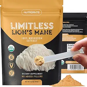 Premium USDA Organic Lions Mane Extract Powder – Pure Nootropic Mushroom Supplement for Focus, Memory, Nerve & Immune Support – 15:1 Dual Extract, Vegan, Gluten-free, Nutriante, 2,12 Oz