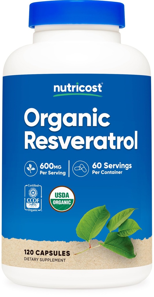 Nutricost Organic Resveratrol (600mg) 120 Capsules - USDA Organic, CCOF Certified, Vegan, GMO-Free, Gluten-Free, 60 Servings
