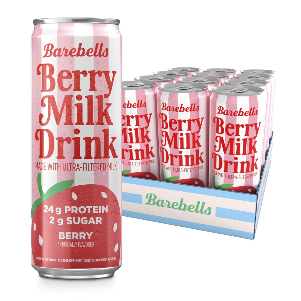 Barebells Berry Milk Drink – 24g Protein, No Added Sugar, High Protein Berry Shake, Ultra-Filtered Milk, Fruity & Creamy – 11.2 fl oz (330ml), 12 Count