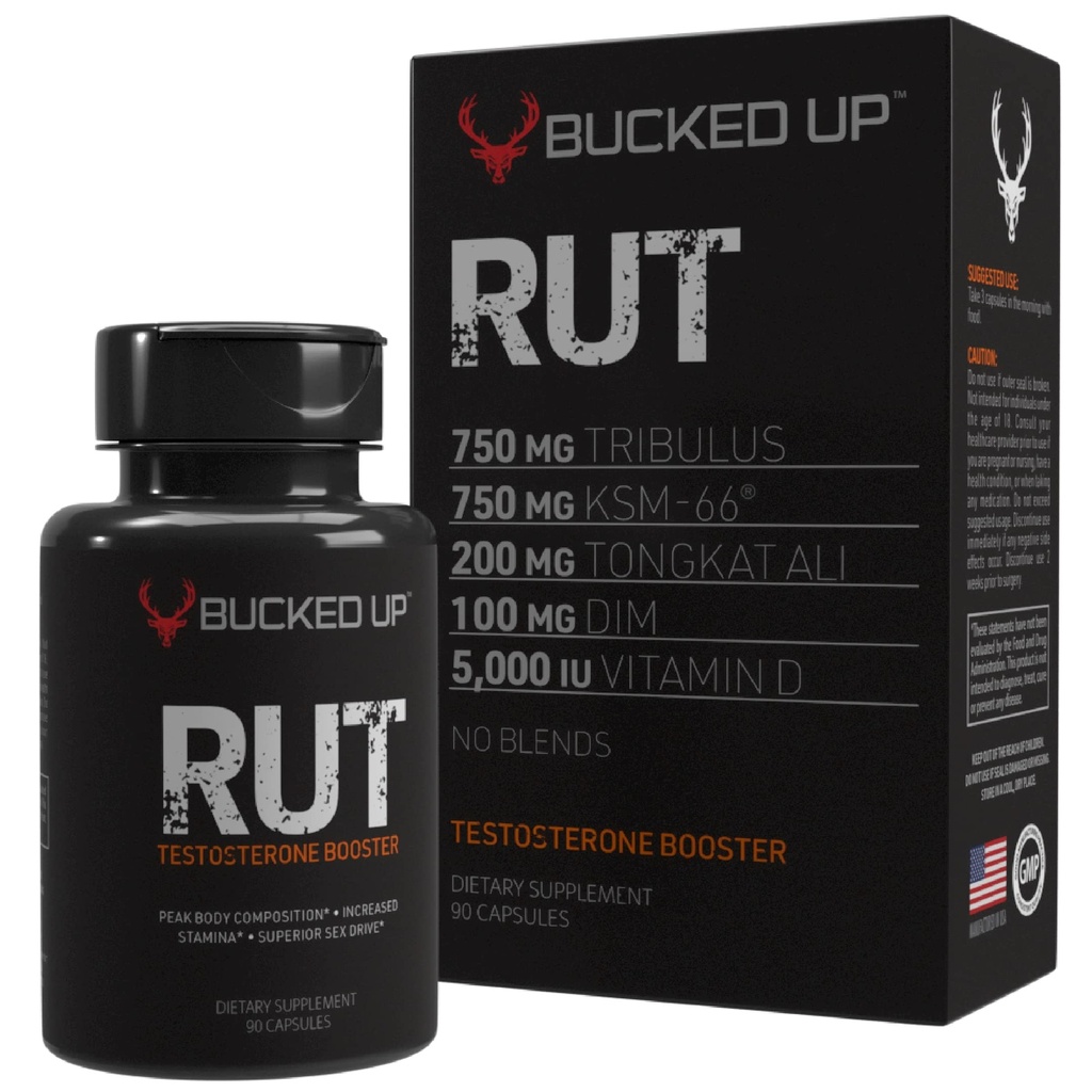 Bucked Up RUT - Testo Booster - Best All-Natural Test Formula for Men - Energy, Endurance, Strength, and Stamina Booster - Muscle Composition Aid - Male Supplements (90 Capsules/Pills)