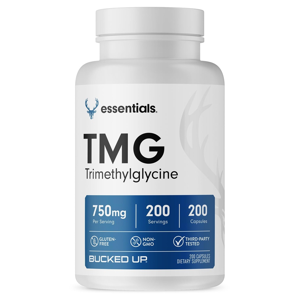 Bucked Up TMG Capsules | Trimethylglycine Supplement - TMG Betaine | 750mg Per Serving | On The Go, Gluten Free, Non GMO, Third Party Tested - 200 Servings (200 Capsules)