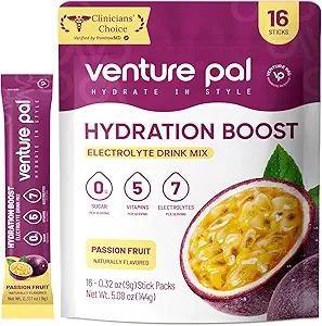 Venture Pal Sugar Free Electrolyte Powder Packets - Liquid Daily IV Drink Mix for Rapid Hydration & Party Recovery | 5 Vitamins & 7 Electrolytes| Keto Friendly | Non-GMO | Certified Vegan | 16 Sticks