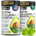 Βιοτίνη και κολλαγόνο Peptide Gummies για την ανάπτυξη των μαλλιών, το δέρμα και τα νύχια 120 PC (2 Pack) - 82000 McG - Βιοτίνη Μασώμενα με κερατίνη Max Strength - Ομορφιά Gummies για γυναίκες και άνδρες - Χωρίς ζάχαρη, μη-GMO
