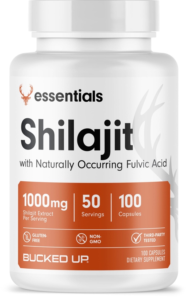 Bucked Up Shilajit 1000mg | 20:1 Extract with 20% Fulvic Acid | Non GMO Gluten Free Third Party Tested | Mineral Rich Supplement Capsules (100 Capsules, 50 Servings)