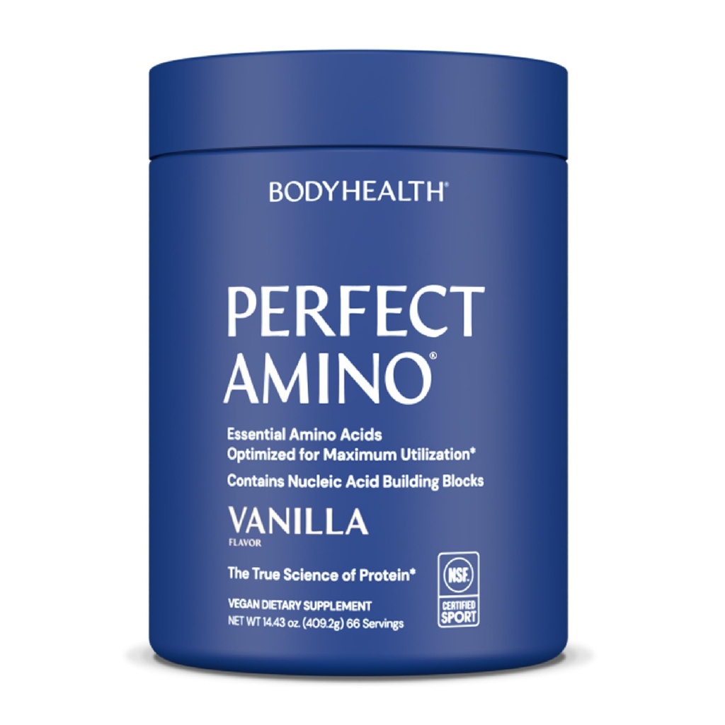 BodyHealth PerfectAmino Powder - BCAA and EAA Powder for Pre and Post Workout - Amino Acid Energy Drink to Support Lean Muscle and Recovery - NSF Certified for Sport - Vanilla - 66 Servings