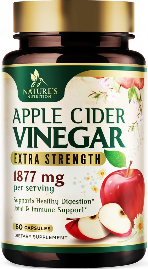 Apple Cider Vinegar Capsules 1877mg per Serving - Extra Strength Detox & Cleanse with Vitamin D & Zinc - Premium ACV, Joint Natural Digestion & Immune Support - Vegetarian Supplement - 60 Capsules