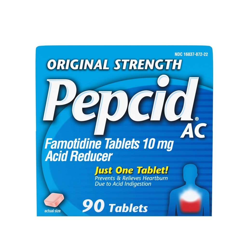 Pepcid AC Original Strength Heartburn Relief Tablets, OTC Medicine Αποτρέπει & Ανακουφίζει Heartburn Λόγω Οξύ δυσπεψία & Καταπραϋντικό Στομάχο, 10mg Famotidine Acid Reducer, Fast- Acting, 90 ct