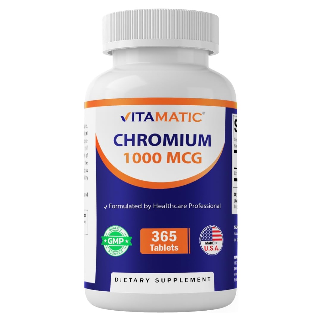 Vitamatic Chromium 1000 mcg | 365 Tablets | High Potency Chromium Picolinate | Non-GMO, Gluten Free