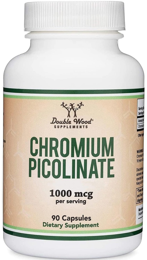 Chromium Picolinate 1000mcg - High Absorption and Bioavailability (90 Vegan Safe Capsules, Non-GMO, Gluten Free) by Double Wood Supplements