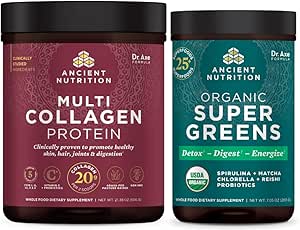 Αρχαία διατροφή Multi Collagen Protein Powder, Άγευστη, 60 σέρβις + Supergreens Powder, Greens Flavor, 25 σέρβις