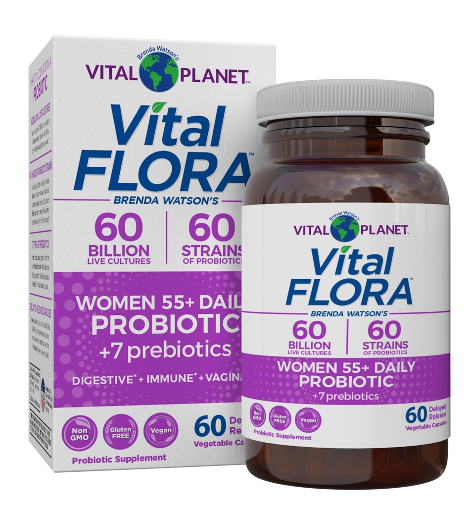 Vital Planet - Vital Flora Γυναίκες άνω των 55 Daily Probiotic, 60 Billion CFU, Diverse Strains, Organic Prebiotics, Κολπική και ανοσοποιητική υποστήριξη, Digestive Health Probiotics για γυναίκες 60 Κάψουλες
