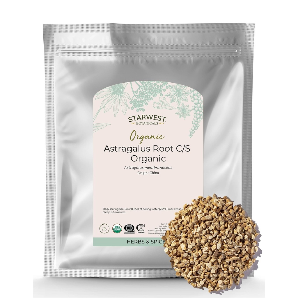 Starwest Botanicals Organic Astragalus Root - Dried Herb for Tea, Cut & Sifted, Certified Kosher, Non-GMO - Bulk 1 lb Bag