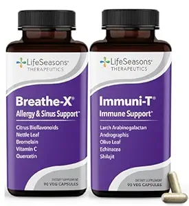LifeSeasons Breathe-X with Immuni-T - Allergy & Sinus Relief Supplement - Supports Sinuses & Nasal Discomfort - Non-Drowsy & Fast-Acting - 180 Capsules