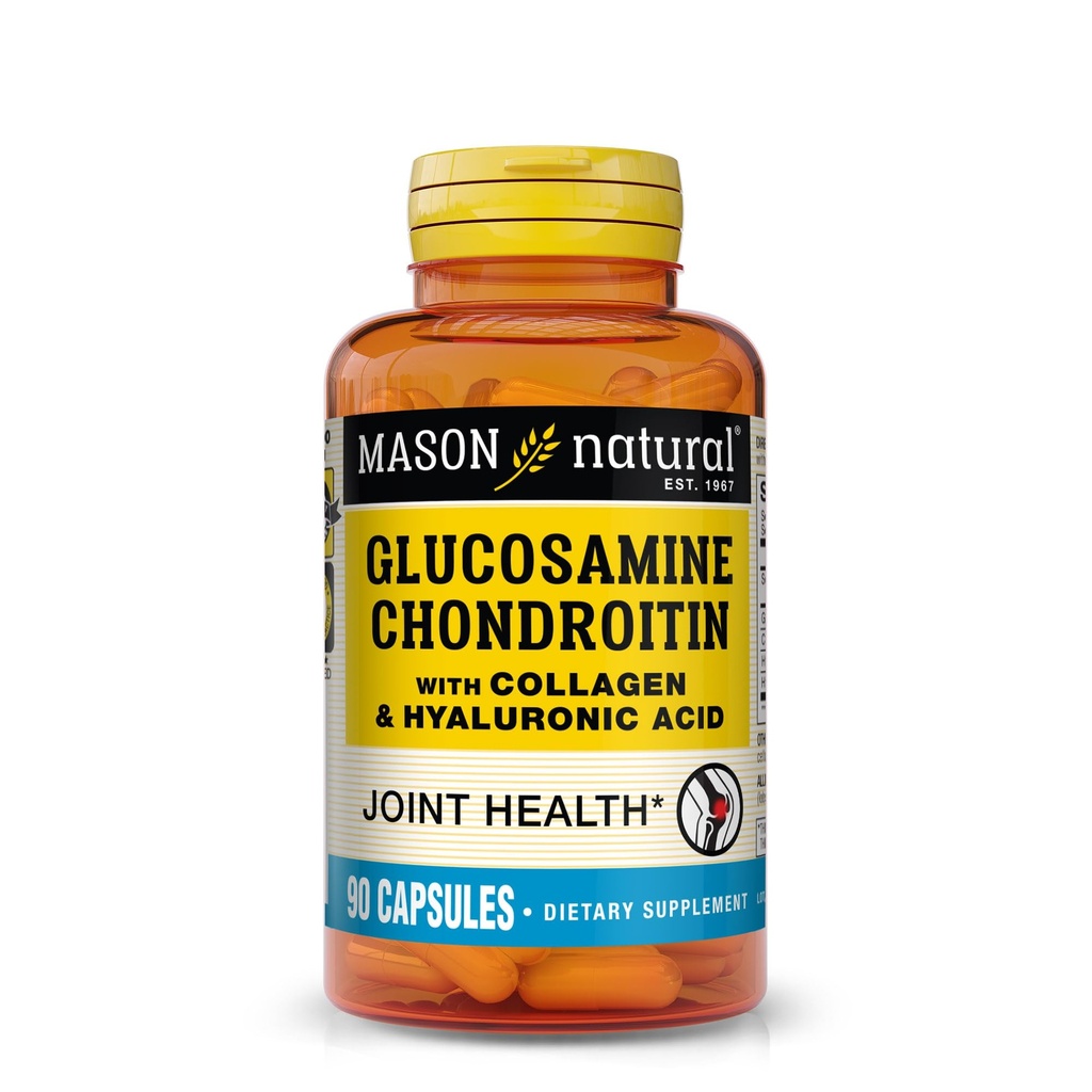 MASON NATURAL Glucosamine Chondroitin με Κολλαγόνο & Υαλουρονικό οξύ, κάψουλες 45 ημερών για κανονική κοινή, κινητικότητα, ευελιξία, & υποστήριξη γήρανσης, 90 κάψουλες