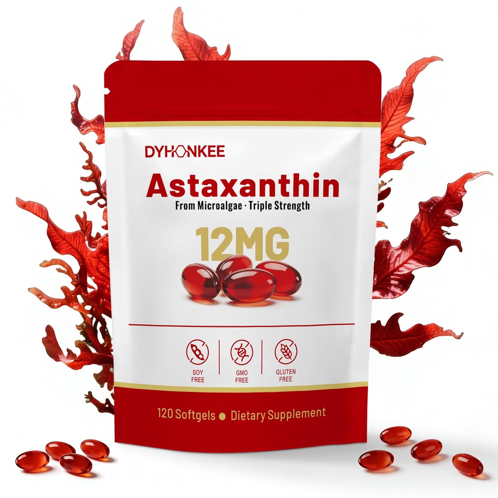 Astaxanthin Supplements 12mg, High-Potency Astaxanthin Supplements for Antioxidant Support, from Haematococcus Pluvialis Microalgae, 4 Month Supply, Soy & Gluten Free, Non-GMO, 120 Softgels