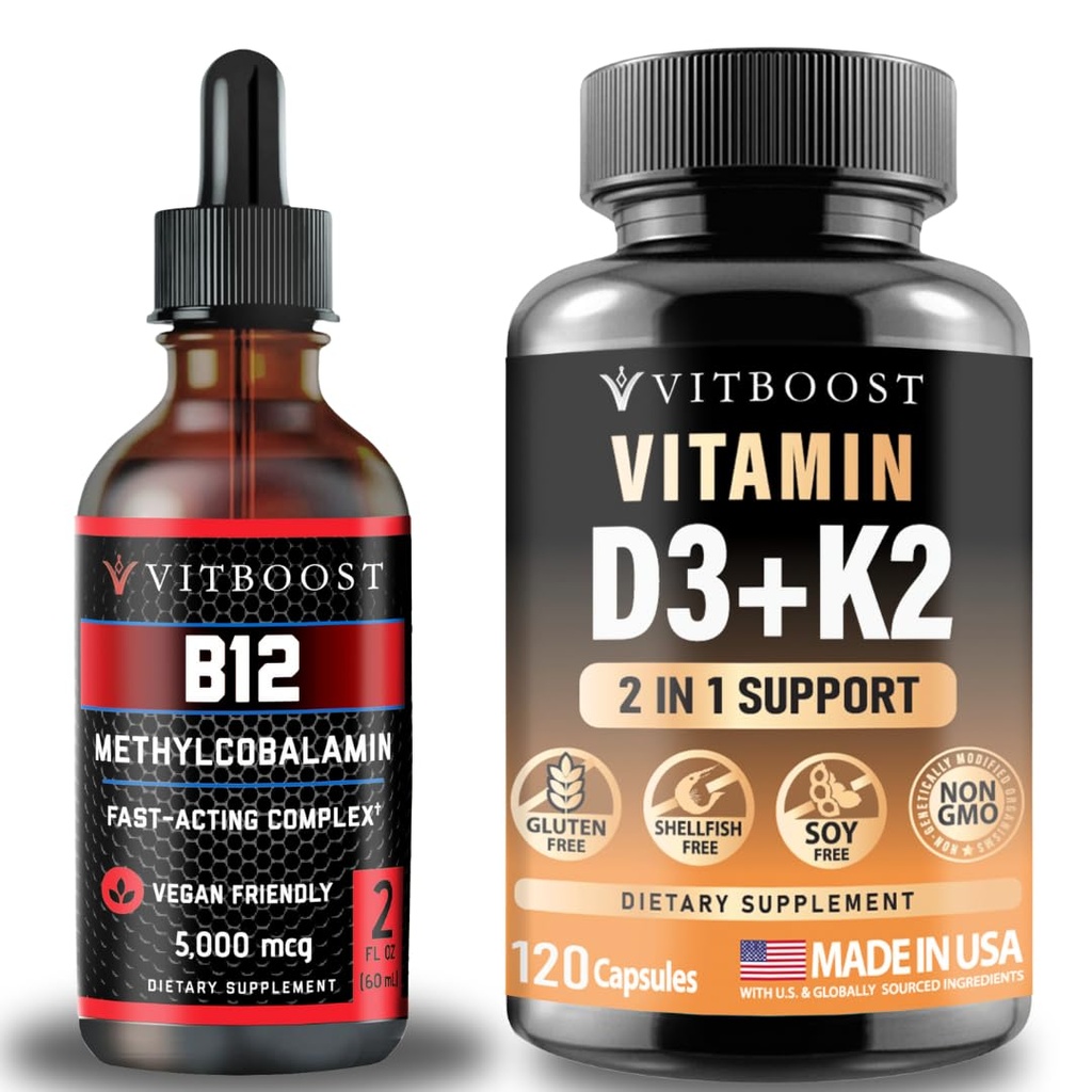 Vegan Liquid B-12 Drops – 60 x 5000 mcg with Vitamin D3 K2 Complex