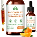 Suiyilary Vitamin B Complex Liquid Drops, B12 Methylcobalamin, B9 Folic, Vitamin C, Immune, Energy Metabolism, Brain & Heart Support, Orange Flavor, 60ml