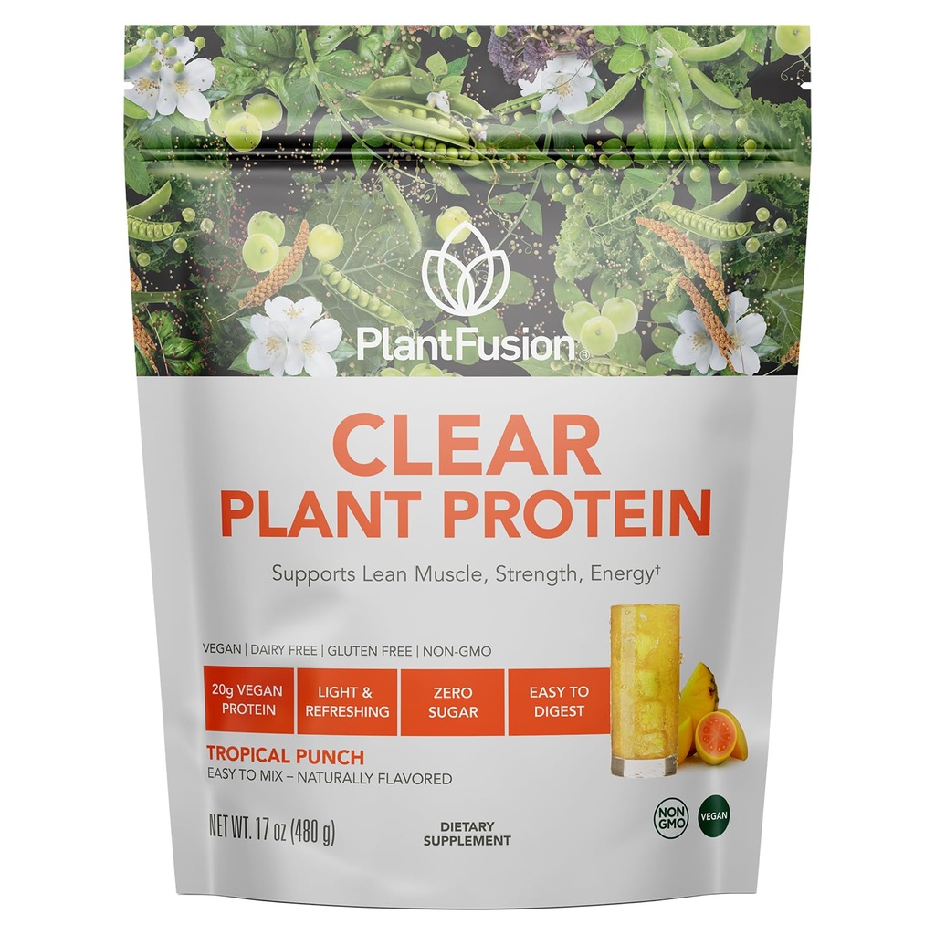 PlantFusion Vegan Clear Protein Powder with Pea Protein Peptides - 20g Fast-Absorbing in Water, 90 Calories, Zero Sugar, Premium Alternative to Clear Whey - 16 oz