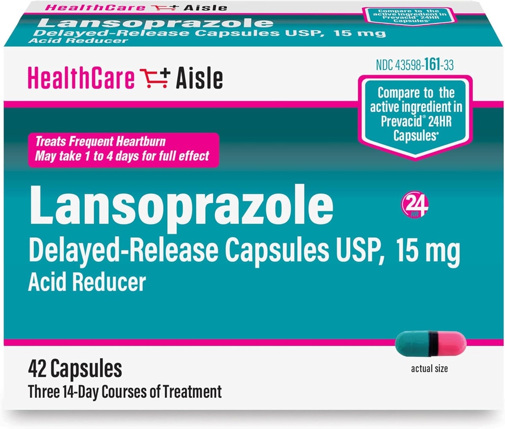 HealthCareAisle Lansoprazole 15 mg - 42 Καψάκια Καθυστερημένης- Απέλασης - Οξύ Μειωτικό, Θεραπεία Συχνού Καψίματος