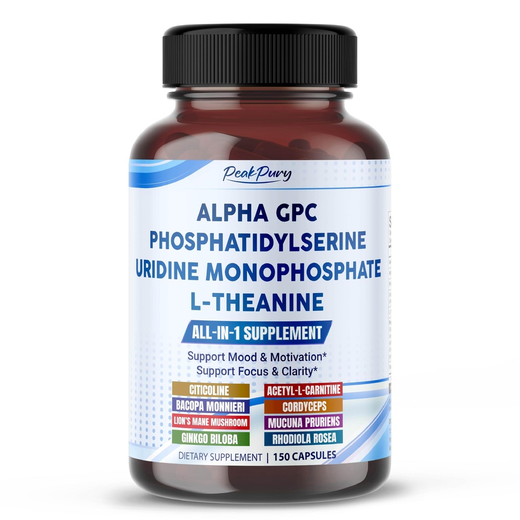 Ultra Alpha GPC, Phosphatidylserine, Uridine & L-Theanine – Nootropic Supplement for Mood, Focus & Mental Clarity – 150 Capsules