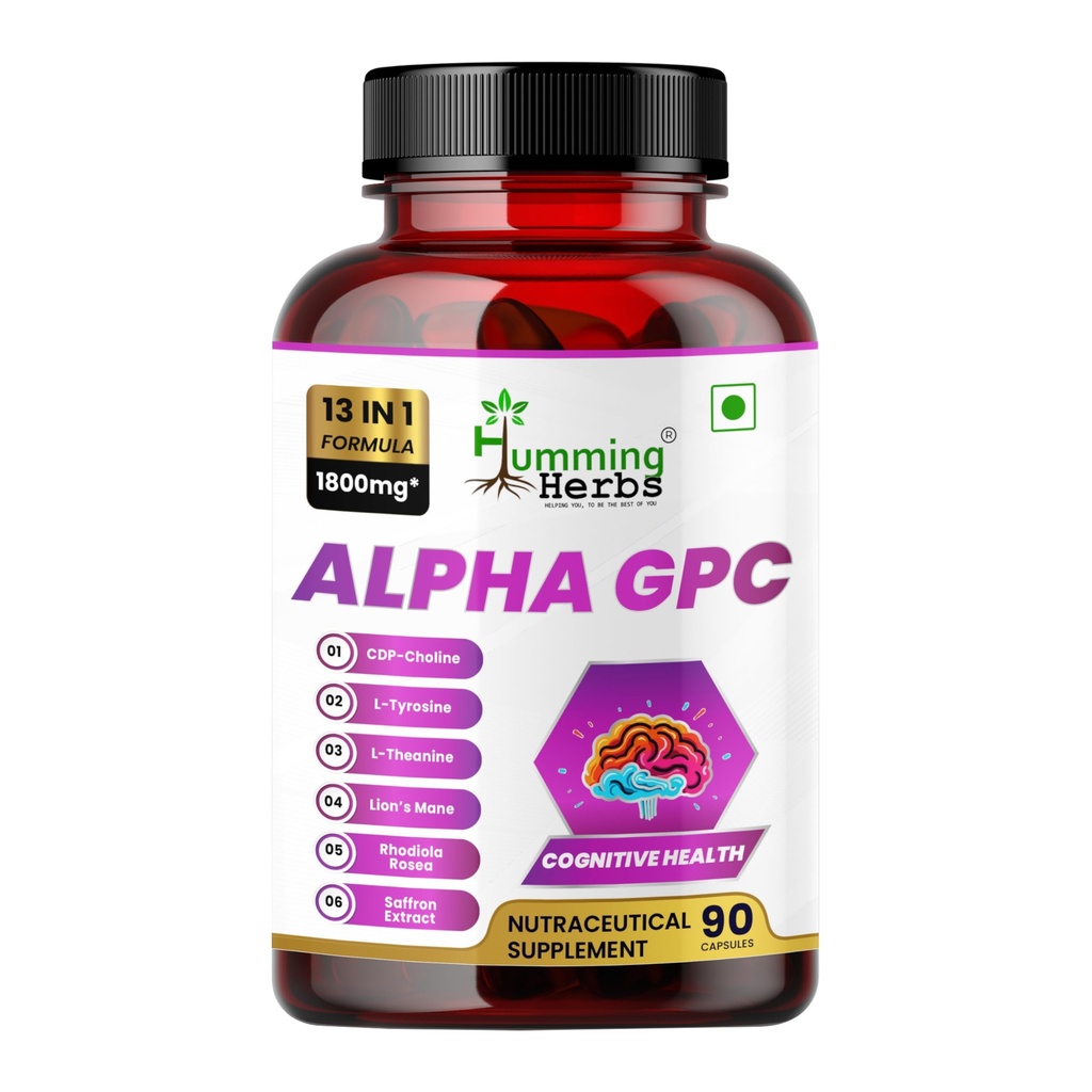 Humming Herbs Alpha GPC 300mg + CDP Choline Nootropic Brain Supplement - Memory Focus Mental Clarity - Lion's Mane, Bacopa, L-Theanine, Phosphatidylserine - 13-in-1 Formula - 90 Capsules