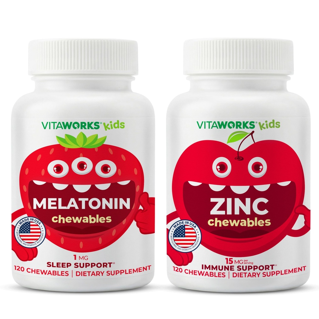 Kids Melatonin 1mg Chewables + Zinc 15mg Chewables Bundle