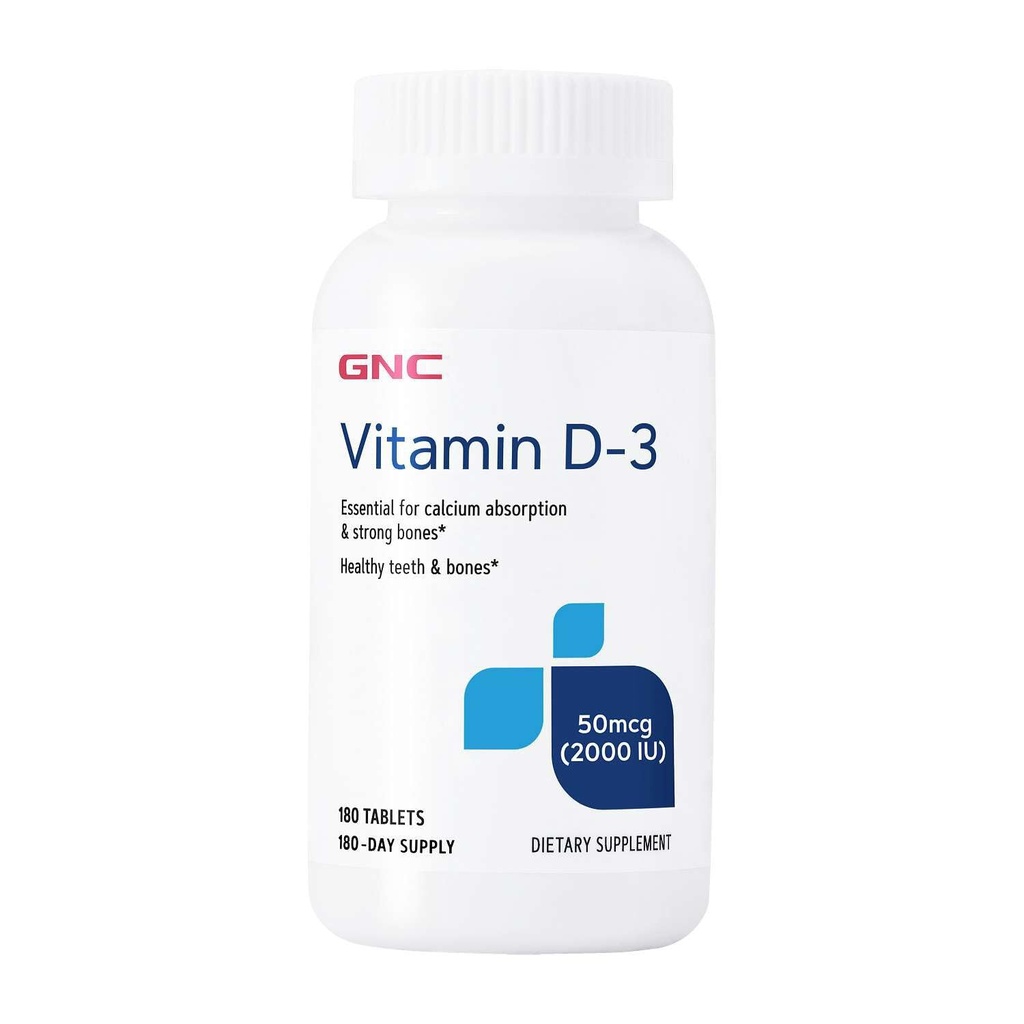 GNC Vitamin D3 50mcg Supplement, 2000 IU, Supports Teeth and Bone Health,180 Servings