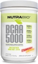 NutraBio BCAA 5000 Σκόνη - Ζυμωμένη διακλαδισμένη αλυσίδα Αμινοξέα για την ανάπτυξη των μυών & την αποκατάσταση - Φυσικές Γεύσεις, γλυκαντικά, και χρωματισμό, Vegan, Χωρίς γλουτένη - Λεμονάδα Φράουλα, 60 εξυπηρετούν
